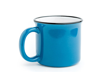 Blue iron coffee mug isolated on white background