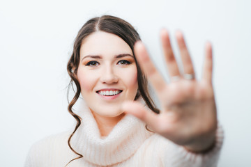girl showing stop