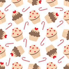 Cute seamless pattern with lovely cupcakes.
