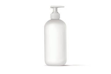 Hand antibacterial sanitizer dispenser pump. Cosmetic bottle with dispenser liquid container for gel, lotion, cream, shampoo, bath foam 3d realistic mockup illustration isolated on white background. P