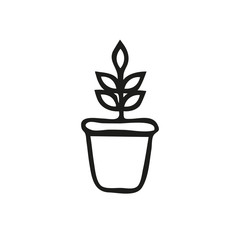 Plants in flower pot icon isolated on white background. Vector Illustration in doodle style for graphic and web design