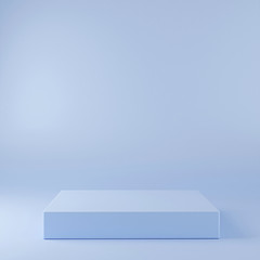 3d rendering scene with composition empty cylinder podium for cosmetic product presentation & abstract background. Mockup Geometric shape in blue pastel colors. Minimal design empty space.