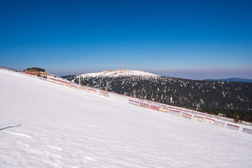 transmitter on mountain Praded in Jeseniky in winter, Czech Jesenik