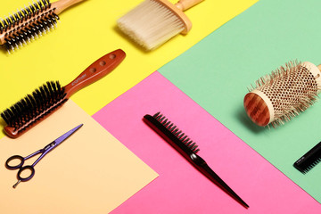 Kiev, Ukraine - 15, 05, 2019: Hair products. Beauty and fashion. Cars. Chains. Water. Scissors Background. Barber.