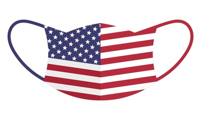 Protection face mask with american flag motif isolated over white background