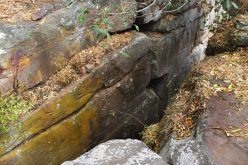 The large rocks on the mountain are arranged continuously.