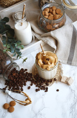 Dalgona whipped coffee, instant coffee, cream coffee, iced coffee 