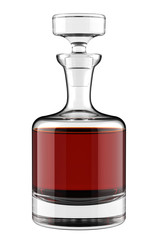 Glass Decanter for Whiskey, Cognac, Gin, Rum, Tincture or Tequila. 3D Render Isolated on White.