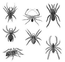 Spider collection / Antique engraved illustration from Brockhaus Konversations-Lexikon 1908