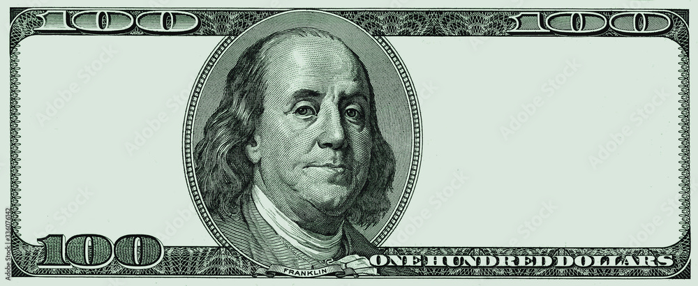 Wall mural Paper currencies by a face value one hundred dollars of the USA without inscriptions