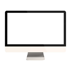 Front View of Blank PC Monitor Isolated on White Background. Realistic 3D Render of White Modern Sleek Screen.