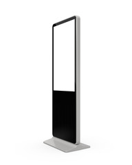 High Angle View of "Phone Bar Kiosk" Advertising LCD Screen Stand Mock Up. 3D Render Isolated on White Background.