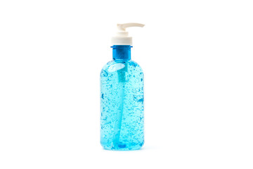 Hand sanitizer bottle or alcohol gel for hand cleasing on white
