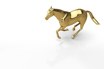 Obraz premium 3D Illustration. Glossy Gold Strong horse in Elegant running Pose, Isolated with Clipping Path, Clipping Mask. Business Strategy planning and leadership Concept.