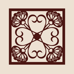 Floral geometric ornament. The template pattern for decorative panel. A picture suitable for paper cutting, printing, laser cutting or engraving wood, metal. Stencil manufacturing. Vector
