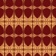 A beautiful gold pattern on brown burgundy background in art nouveau style