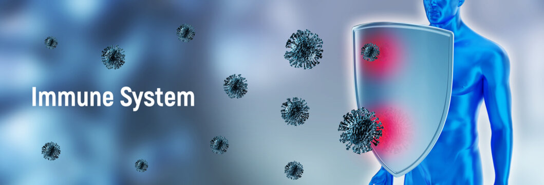 Immune System Protection Against Viruses And Bacterias. Humans Shield Against The Coronavirus. Immune Defense  Fights With Viruses. Covid-19 Concept.