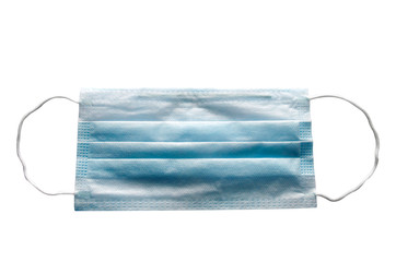 Blue and white medical mask isolated on a white background.