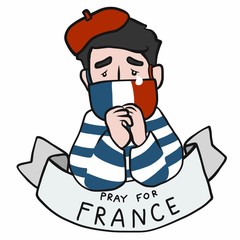 Pray for France, Man wearing mark France flag cartoon vector illustration