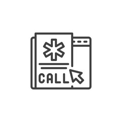 Online pharmacy call line icon. linear style sign for mobile concept and web design. Medical website page outline vector icon. Symbol, logo illustration. Vector graphics