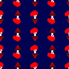 Fashion woman seamless pattern, beautiful face with black and red hairstyle and red lipstick, textile background, wallpaper print. Vector illustration.