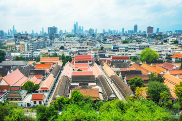 Cityscape view of Bangkok city with modern architecture and downtown skyscrapers on skyline
