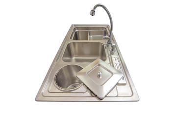 Kitchen stainless steel sink isolated on white background