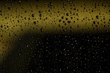 Raindrops reflect in the window