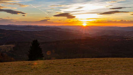 Zachód słońca w Beskidzie Śląskim 