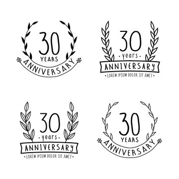 30 years anniversary logo collection. 30th years anniversary celebration hand drawn logotype. Vector and illustration. 