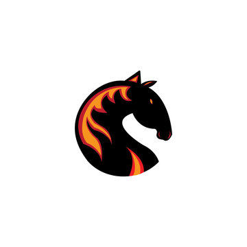 horse head logo illustration of fire vector design