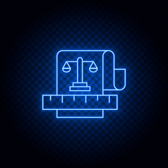scale, copyright, paper blue neon vector icon. Blue and yellow neon vector icon. Transparent background