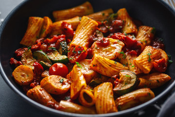 Pasta with tomato sauce with vegetables