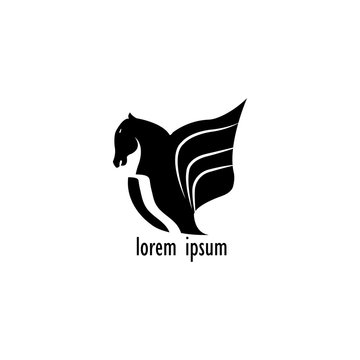 Black simple winged horse logo vector design