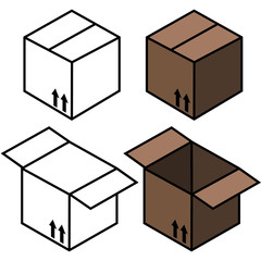 cardboard open and closed brown box, icon, icon, vector