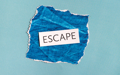 cutout, colorful artistic collage with the words "escape", artwork
