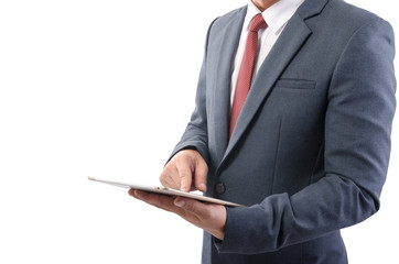 Businessmen using tablet-pc on white background