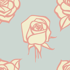 A beautiful pale blue retro seamless pattern with rose