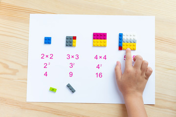 A game for children to learn mathematics. Match the blocks to the account. The child decides the...