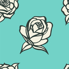 A beautiful turquoise retro seamless pattern with rose