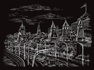 Black vector hand drawing Moscow 2