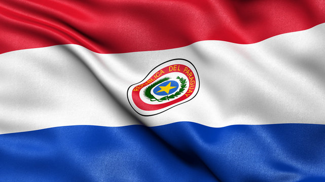 3D illustration of the flag of Paraguay waving in the wind.