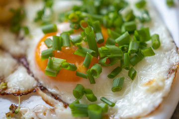 Spiegelei mit Schnittlauch auf Eigelb