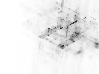 Abstract black and white background. Fractal graphics 3d illustration. Science or technology concept.