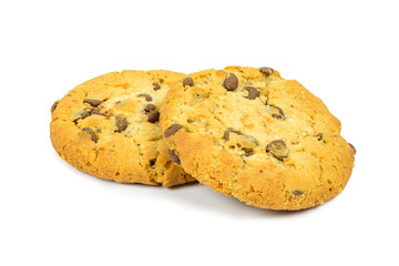 Chocolate chips cookies on white background