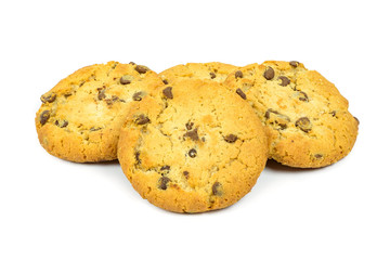 Chocolate chips cookies on white background