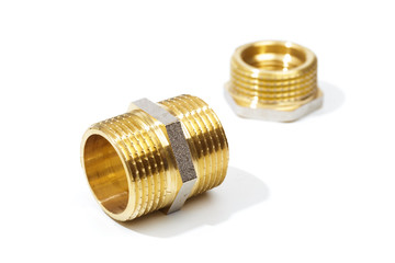 bronze adapter for plumbing isolated on white background.