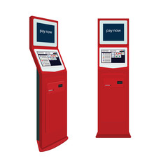 Online payment systems and self-service payments terminals. Digital touchscreen, interactive kiosk concept. Vector illustration