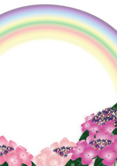 ピンクの紫陽花と虹キラキラしたイラスト縦スタイル背景素材