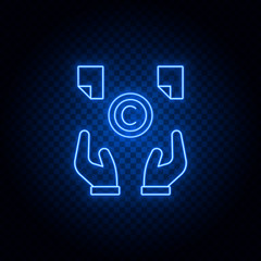 copyright, arms, chat bobbles blue neon vector icon. Blue and yellow neon vector icon. Transparent background